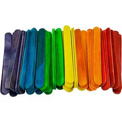 Foto van 100x stuks muti-color kleur hobby knutselen houtjes/ijslollie stokjes 114 x 10 mm - houten knutselstokjes