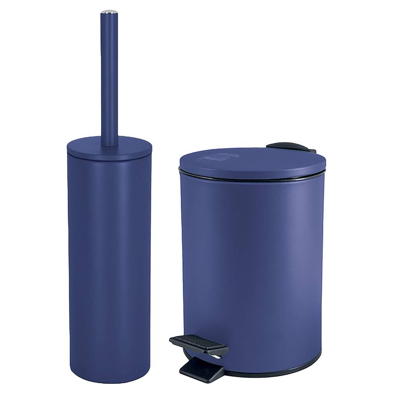 Foto van Spirella badkamer/toilet accessoires set - toiletborstel en pedaalemmer - 5l - metaal - donkerblauw - badkameraccessoire