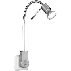 Foto van Stekkerlamp met schakelaar - trion loany - gu10 fitting - 5w - warm wit 3000k - dimbaar - mat nikkel - aluminium