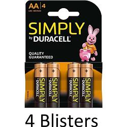 Foto van 16 stuks (4 blisters a 4 st) duracell aa simply batterijen
