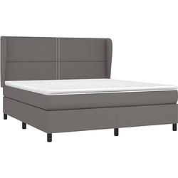 Foto van The living store boxspringbed - grijs kunstleer - 203x163x118/128 cm - verstelbaar hoofdbord - pocketvering matras -