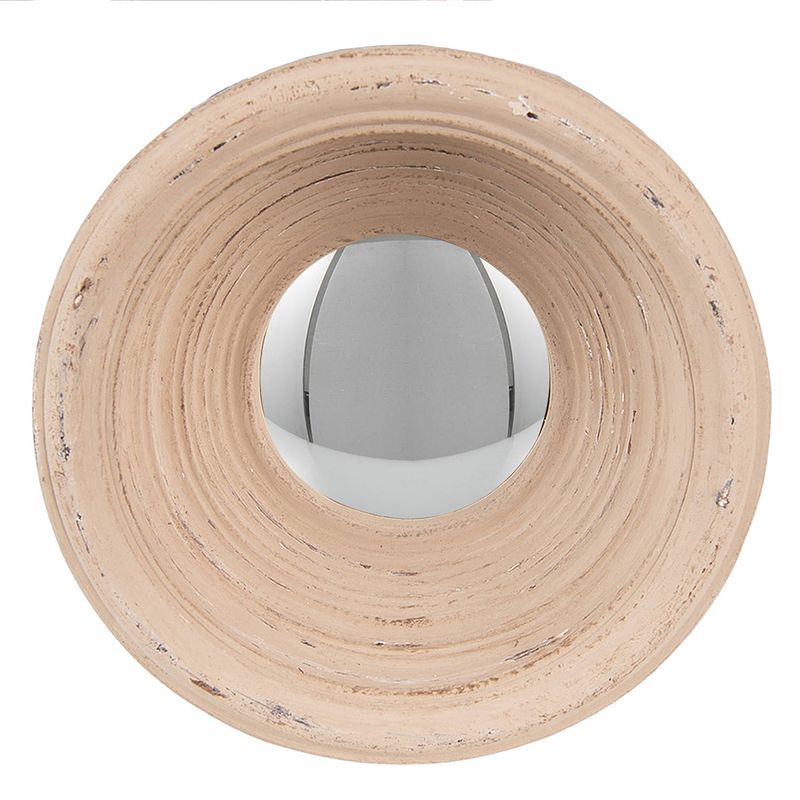 Foto van Clayre & eef spiegel ø 19 cm beige kunststof rond grote spiegel wand spiegel muur spiegel beige grote spiegel wand