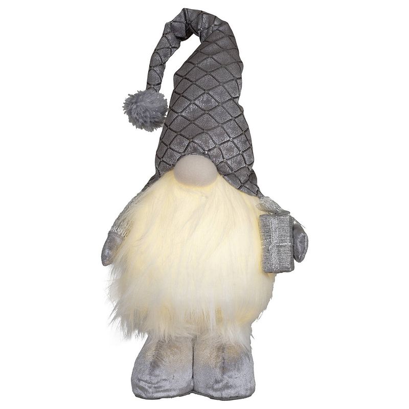 Foto van Decoratie kerst gnome pop - h36 cm - met verlichting - zilver - kerstman pop