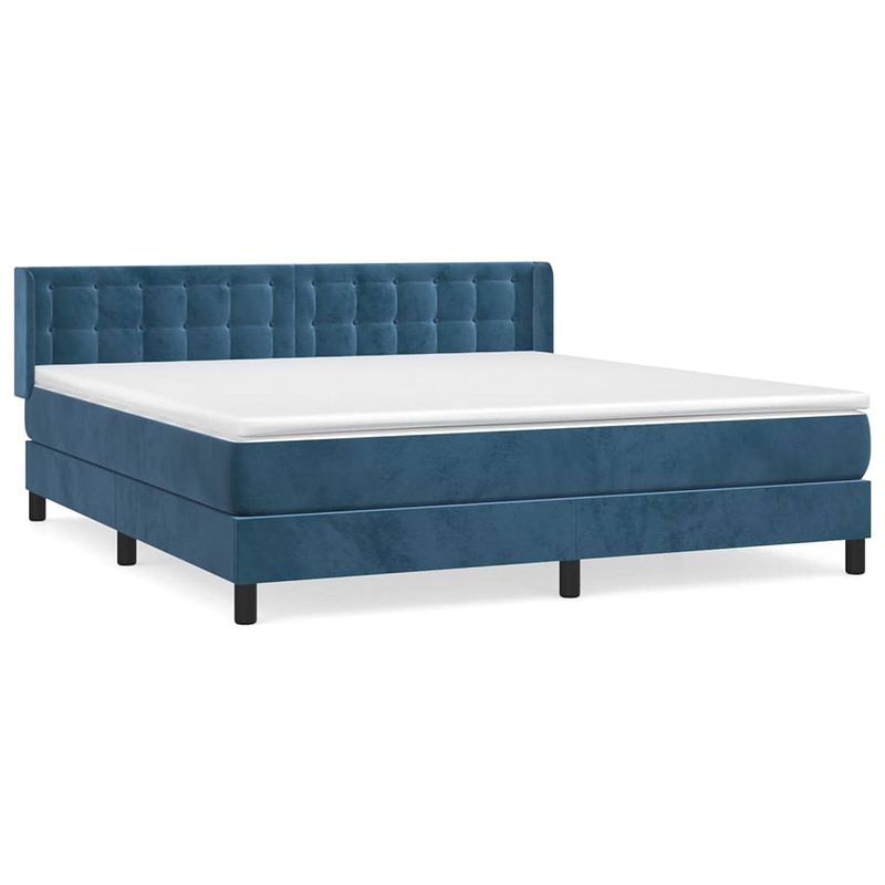 Foto van The living store boxspring met matras fluweel donkerblauw 160x200 cm - bed