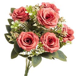 Foto van Chaks rozen kunstbloemen boeket - 6x - roze - h43 cm - kunstbloemen