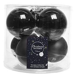 Foto van 6x stuks zwarte kerstballen van glas 8 cm - kerstbal
