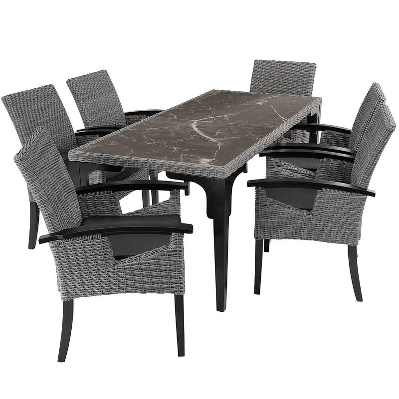 Foto van Tectake® - wicker tafel foggia met 6 stoelen tuinstoelen rosarno - tuinset - grijs - 404859