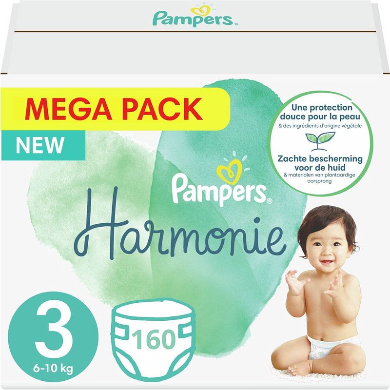 Foto van Pampers harmonie / pure maat 3 (6-10kg) - 160 stuks - met 0% parfum - voordeelverpakking