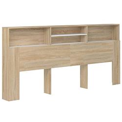 Foto van The living store hoofdbordkast - wit en sonoma eiken - 220 x 19 x 103.5 cm - bewerkt hout