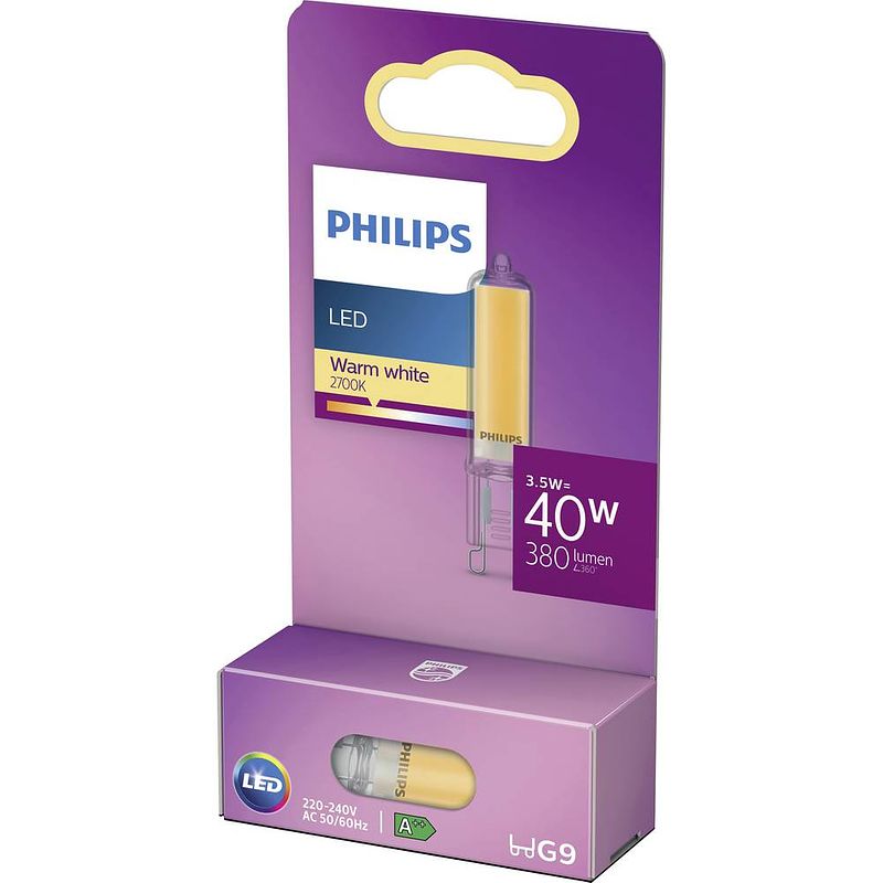 Foto van Philips lighting 871951430375100 led-lamp energielabel e (a - g) g9 speciale vorm 3.5 w = 40 w warmwit (ø x l) 17 mm x 54 mm 1 stuk(s)