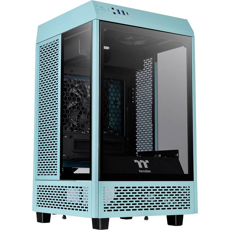 Foto van Thermaltake the tower 100 turquoise mini-tower pc-behuizing turquoise zijvenster