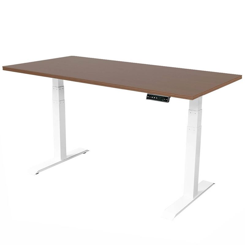 Foto van Elektrisch verstelbaar bureau - 140x80 cm - dual motor - wit / donker eiken