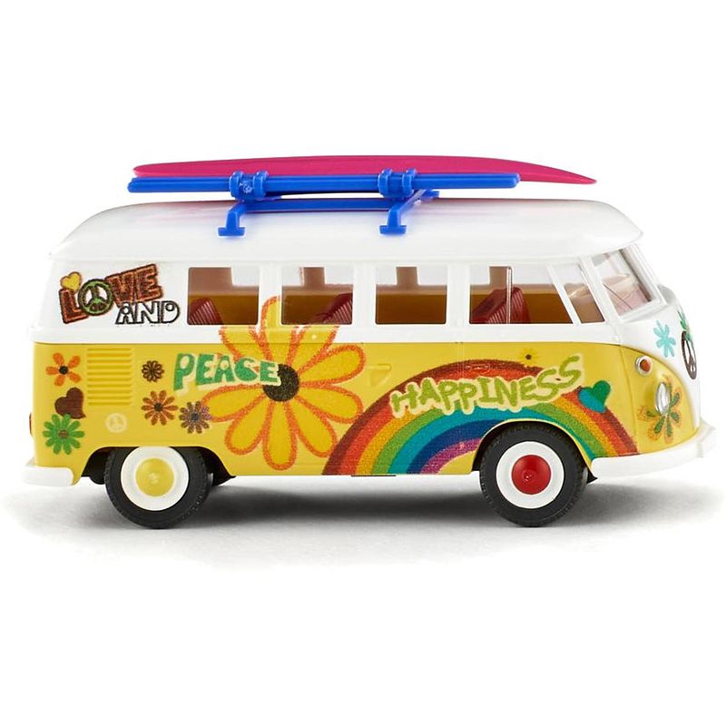 Foto van Wiking miniatuurbusje vw t1 flower power die-cast zink 1:87 geel