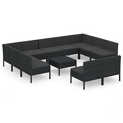 Foto van Vidaxl 12-delige loungeset met kussens poly rattan zwart