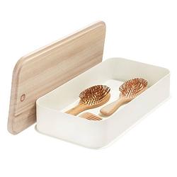 Foto van Idesign - opbergbox met deksel, 21.3 x 43 x 7.6 cm, paulownia hout, kokoswit - idesign eco storage