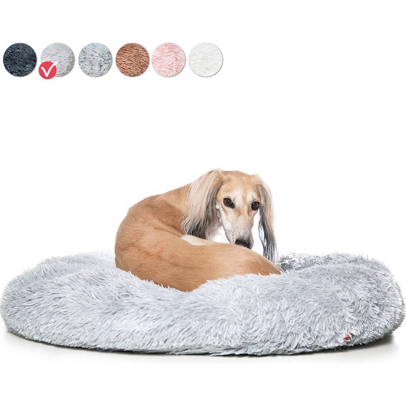 Foto van Snoozle donut hondenmand - zacht en luxe hondenkussen - wasbaar - fluffy - hondenmanden - 100cm - xxl - lichtgrijs