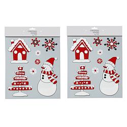 Foto van 2x stuks velletjes raamstickers sneeuwversiering rood/wit 34,5 cm - feeststickers