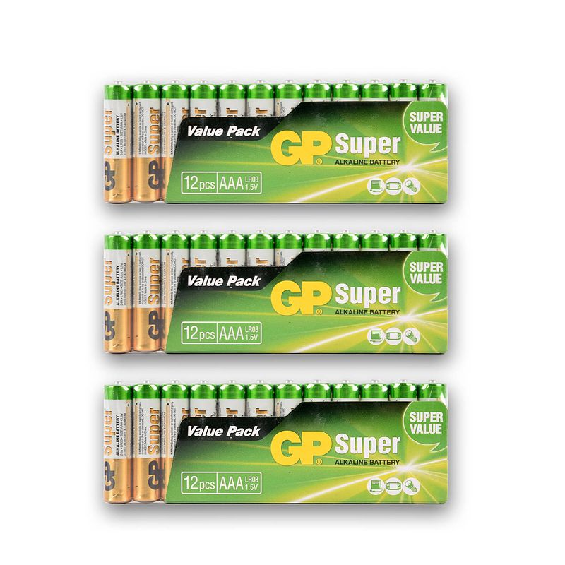 Foto van 3 set van 36 stuks batterijen alkali -manganese alkaline batterijen aaa-batterijen 1.5v