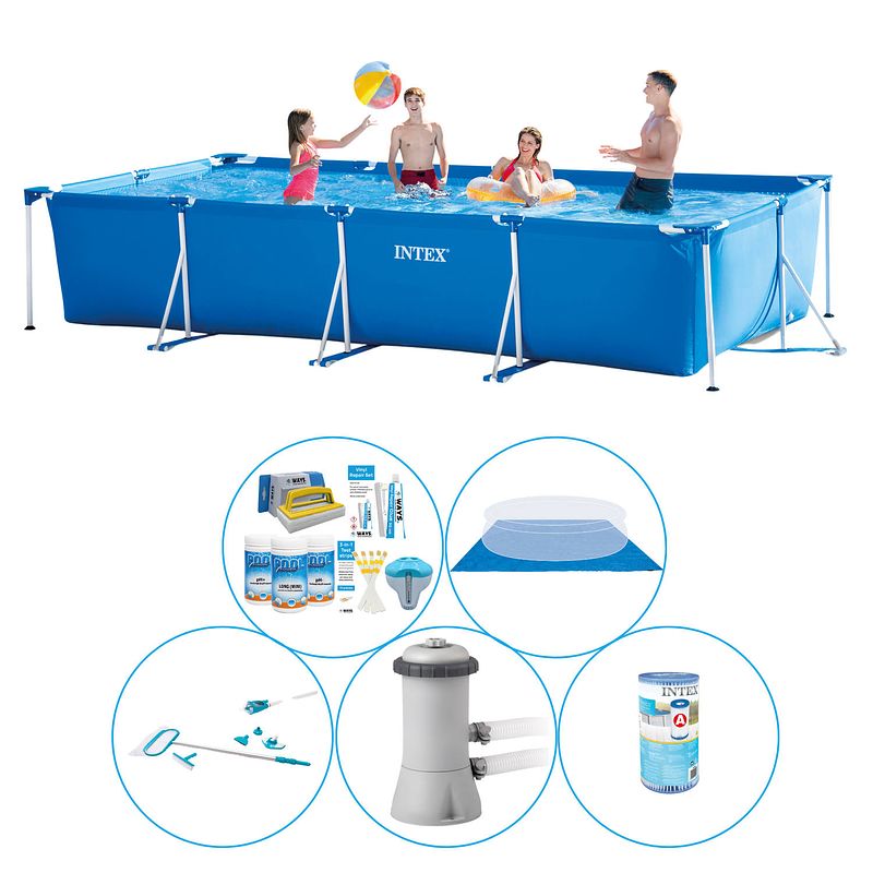 Foto van Intex frame pool rechthoekig 450x220x84 cm - 6-delig - zwembad met accessoires