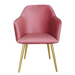 Foto van Clayre & eef eetkamerstoel met armleuning 58x56x83 cm roze ijzer textiel stoel eettafelstoel keukenstoel roze stoel