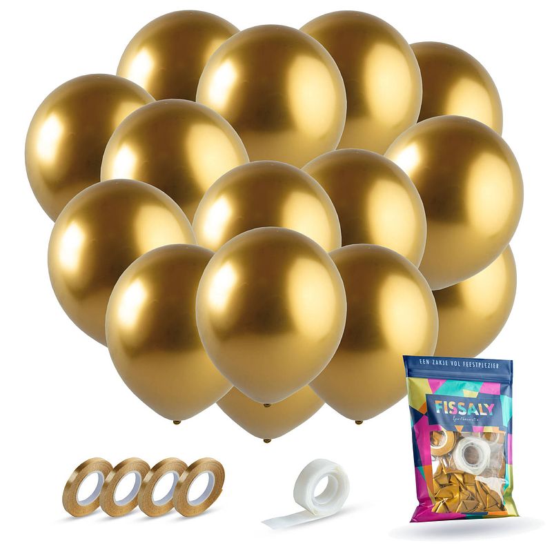 Foto van Fissaly® 40 stuks gouden helium latex ballonnen met lint - decoratie feest versiering - goud