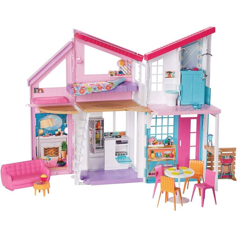 Foto van Barbie poppenhuis malibu meisjes 90 cm roze/wit