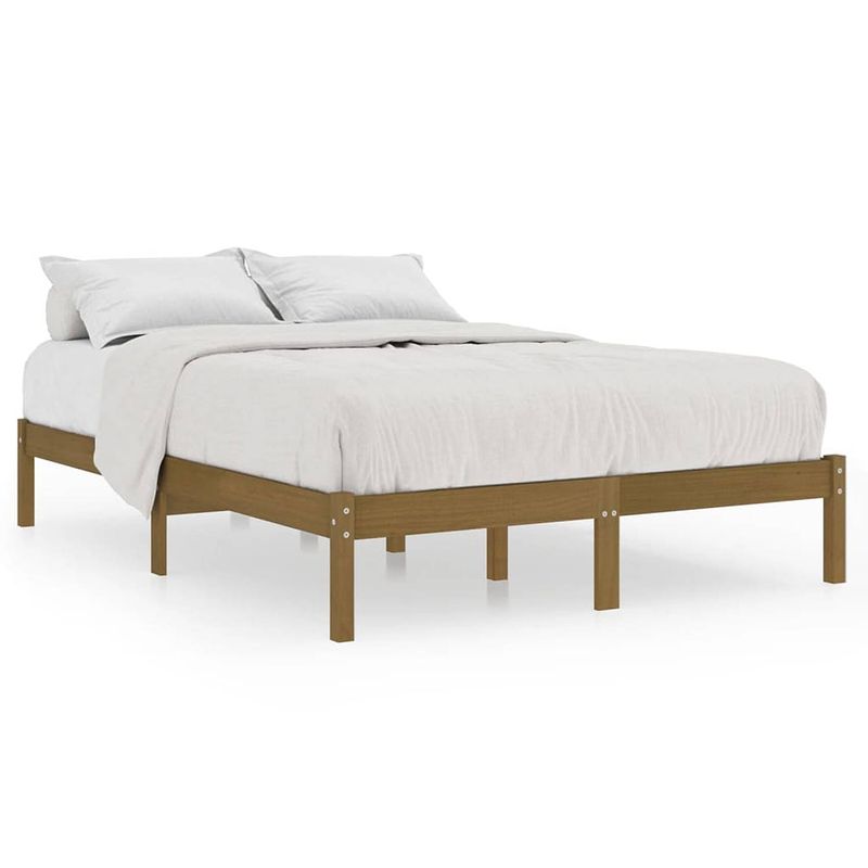 Foto van The living store houten bedframe - 150 x 200 cm - massief grenenhout - honingbruin