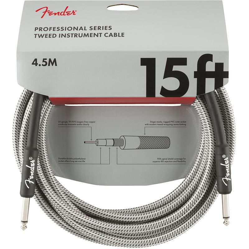 Foto van Fender professional tweed instrumentkabel 4.5 meter wit