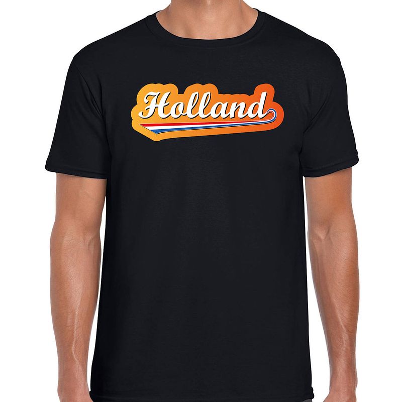 Foto van Zwart fan shirt / kleding holland met nederlandse wimpel ek/ wk voor heren m - feestshirts