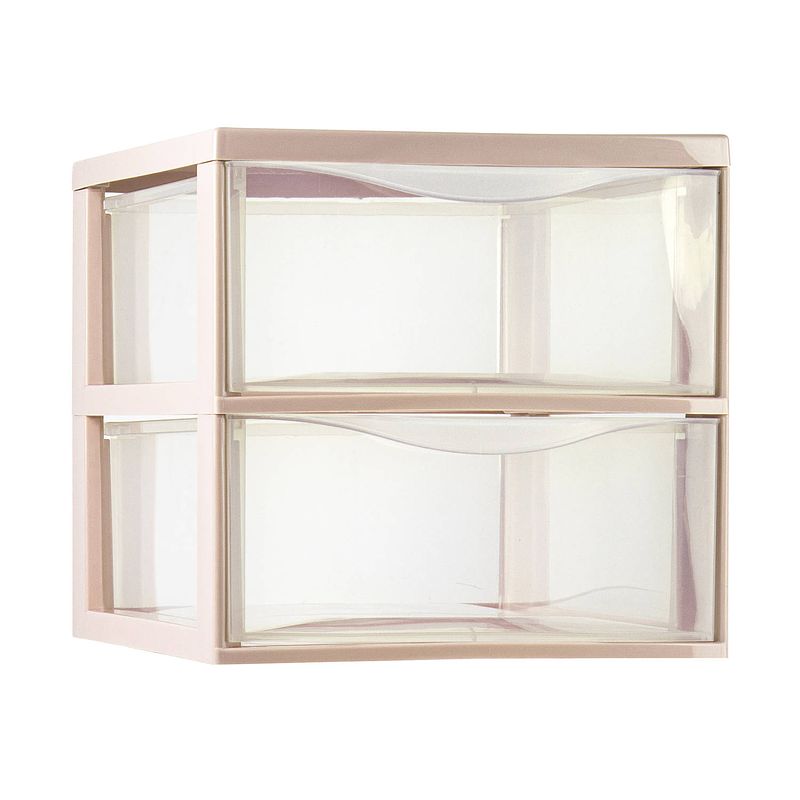 Foto van Plasticforte ladeblokje/bureau organizer 2x lades - transparant/beige - l26 x b36 x h25 cm - ladeblok