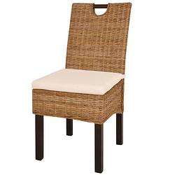 Foto van The living store kubu rattan eetkamerstoelen - 46 x 57 x 96 cm - natuurlijke rattan - mangohout - inclusief 4 stoelen