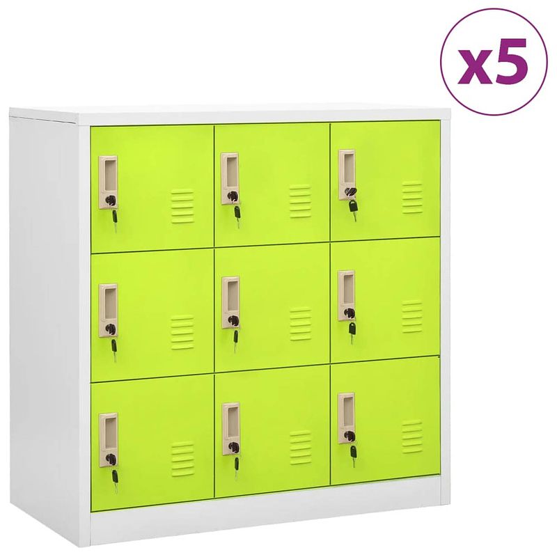 Foto van Vidaxl lockerkasten 5 st 90x45x92,5 cm staal lichtgrijs en groen