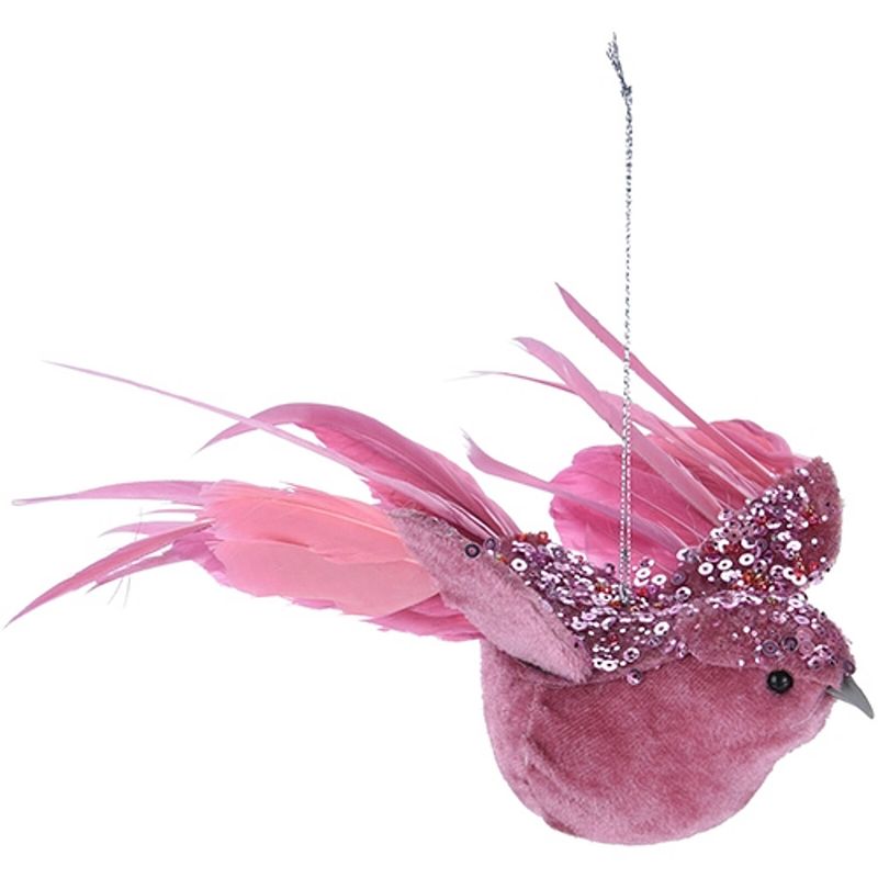 Foto van Hortus - kerst hangdeco vogel glitter roze