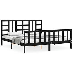 Foto van The living store bed the living store - grenenhouten bedframe - 205.5 x 185.5 x 100 cm - zwart