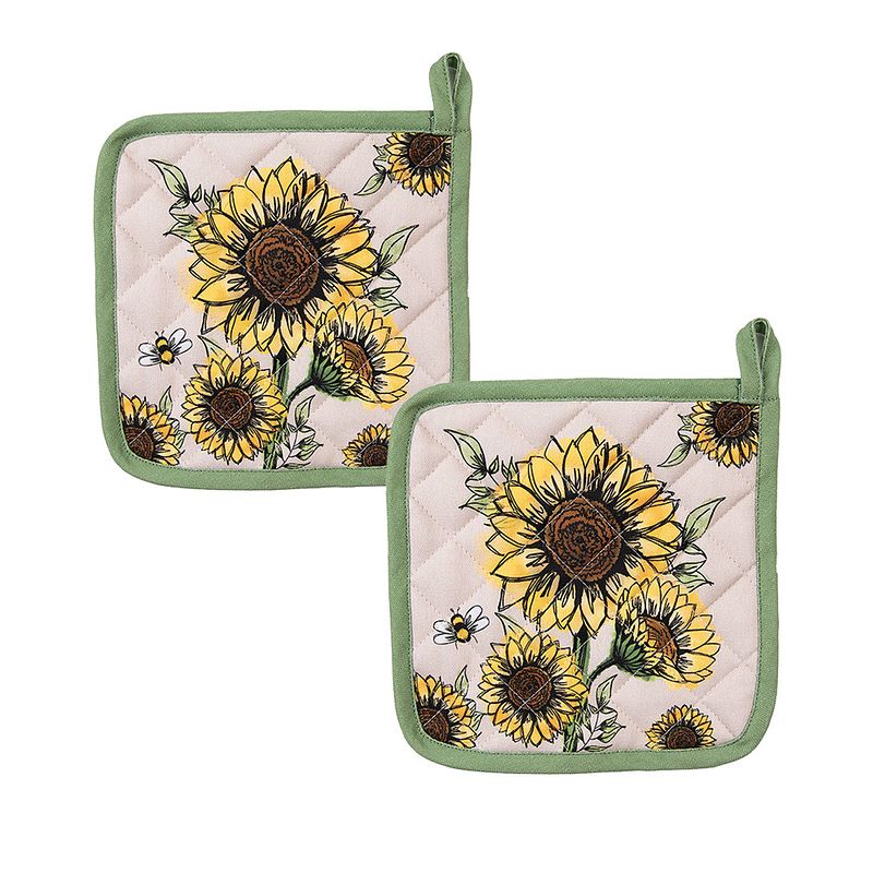 Foto van Haes deco - set van 2 pannenlappen - 20x20 cm - 100% katoen - sunny sunflowers