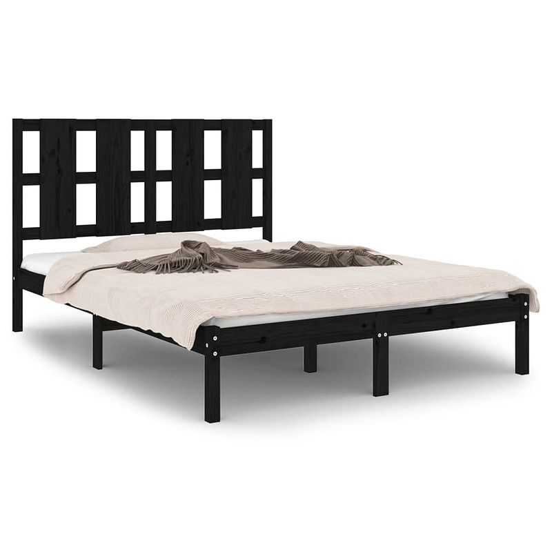 Foto van Vidaxl bedframe massief hout zwart 120x190 cm 4ft small double