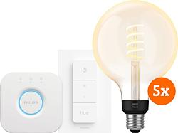 Foto van Philips hue filament white ambiance globe xl 5-pack startpakket