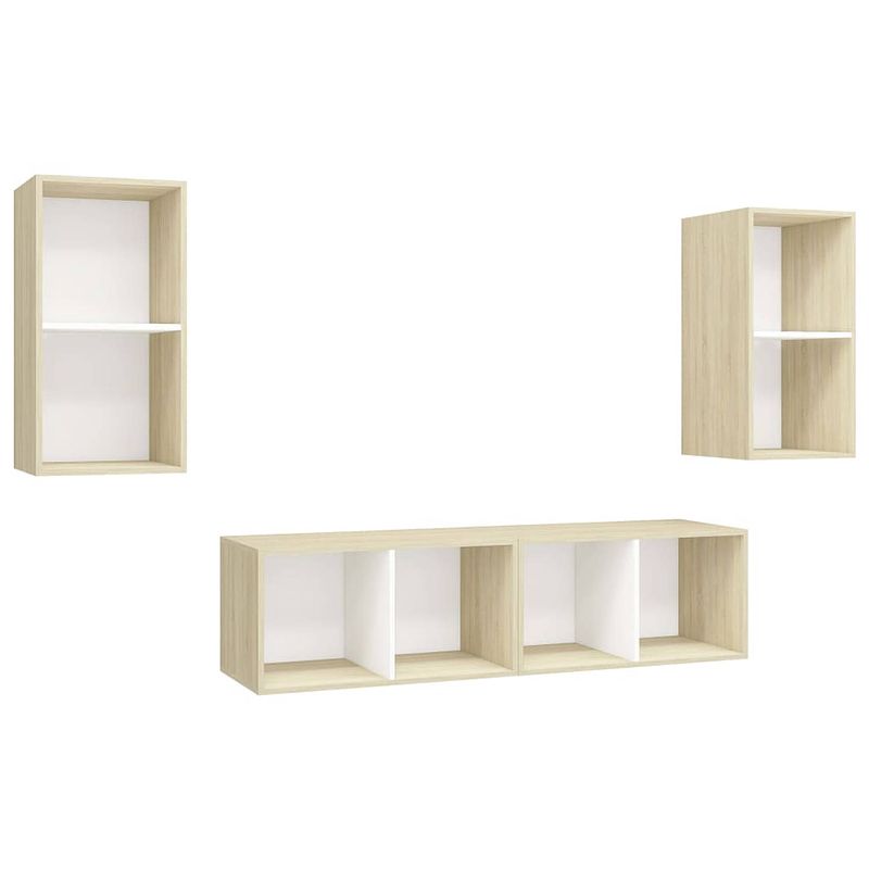 Foto van The living store tv-meubelset - wit en sonoma eiken - 37 x 37 x 72 cm - 4 stuks