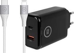 Foto van Bluebuilt snellader met 2 usb poorten 20w zwart + usb c naar lightning kabel 1,5m