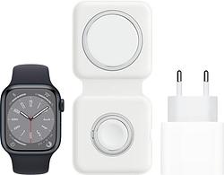 Foto van Apple watch series 8 45mm midnight aluminium midnight sportband + magsafe oplaadpakket