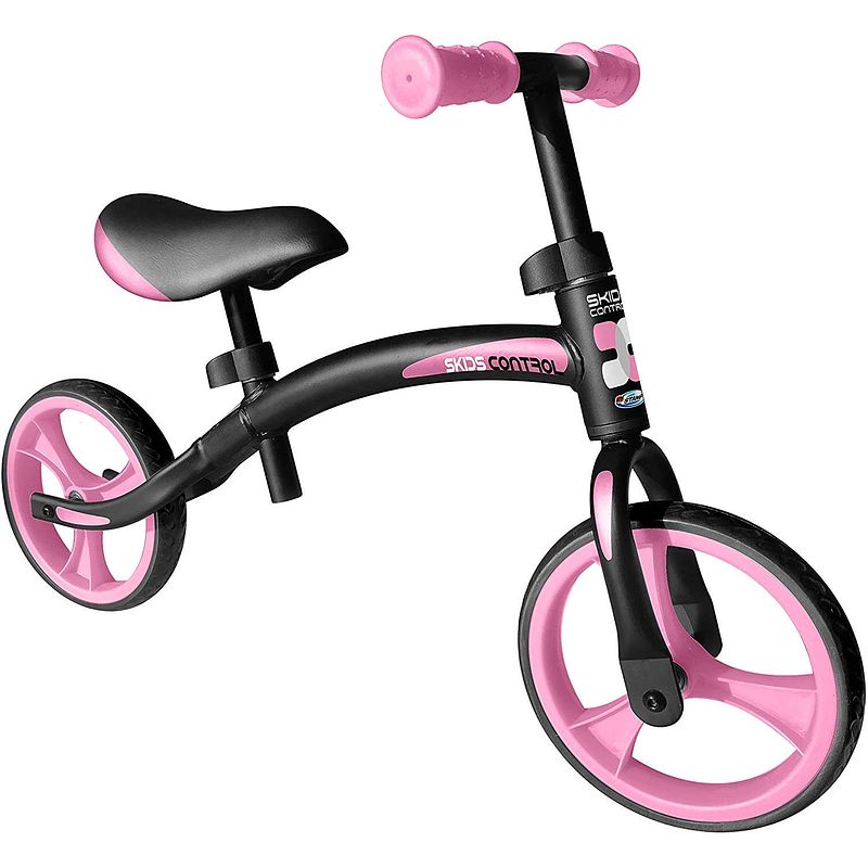 Foto van Skids control loopfiets met 2 wielen loopfiets 10 inch junior zwart/roze