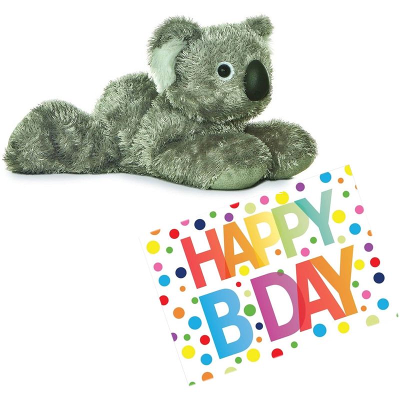 Foto van Pluche knuffel koala beer 20 cm met a5-size happy birthday wenskaart - knuffeldier