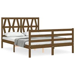 Foto van The living store bedframe massief grenenhout - honingbruin - 205.5 x 125.5 x 100 cm - multiplex lattenbodem