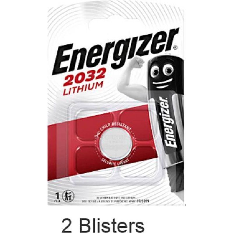 Foto van 2 stuks (2 blisters a 1 stuk) energizer cr2032 knoopcel lithium 3v 240 mah