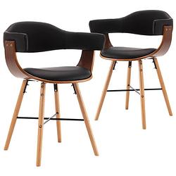 Foto van The living store eetkamerstoelen - set van 2 - armleuningen - kunstleer - zwart - 52.5x47x75.5 cm - 110kg draagvermogen