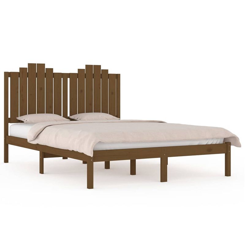 Foto van The living store klassiek bedframe - 195.5 x 125.5 x 110 cm - hoogwaardig massief grenenhout - honingbruin