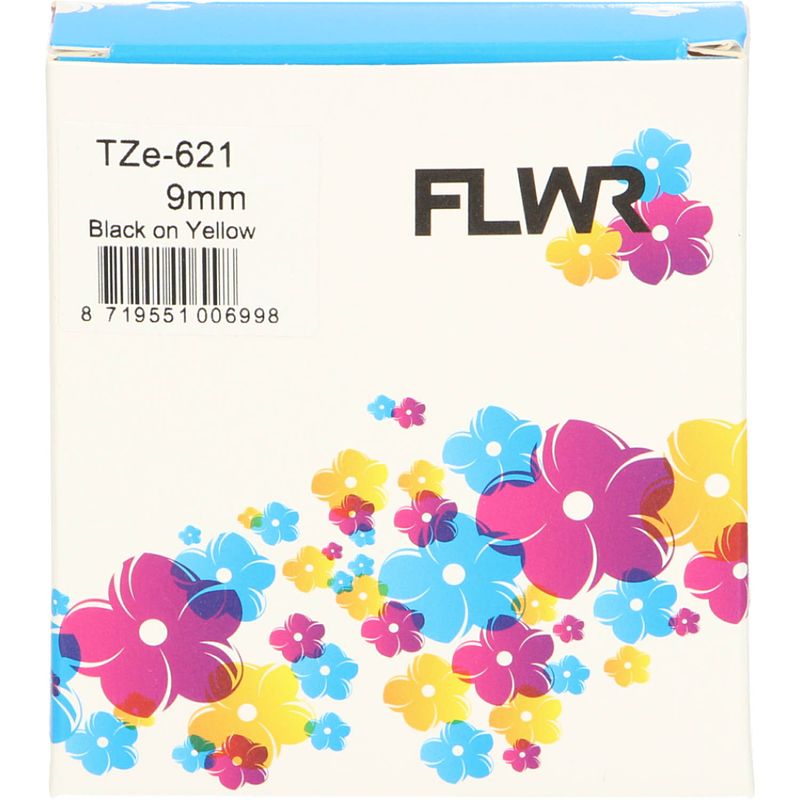 Foto van Flwr brother tze-621 zwart op geel breedte 9 mm labels