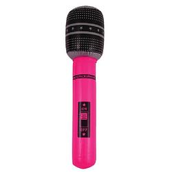 Foto van Opblaasbare microfoon neon roze 40 cm - speelgoed microfoon - popster verkleed accessoire - feestartikelen