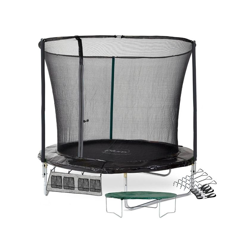 Foto van Plum fun trampoline met veiligheidsnet - zwart - 244 cm - inclusief hoes, verankeringsset en schoenenopbergvak