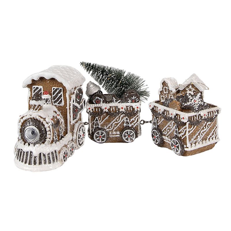 Foto van Clayre & eef kerstdecoratie met led-verlichting trein 18x8x16 cm bruin polyresin bruin